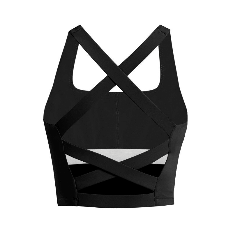 Black cross back running tank top for women, made of breathable Nylon and Spandex, ideal for high-intensity workouts and yoga.
